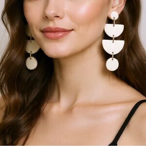 White Geometric Drop Four-Tier Stud - Handmade Boho Earrings